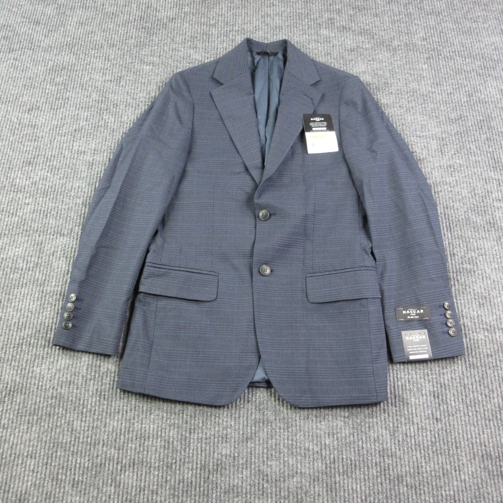 Haggar Blazer Mens 34R Blue H26 Premium Stretch Slim Fit Check Notch Lapel NWT